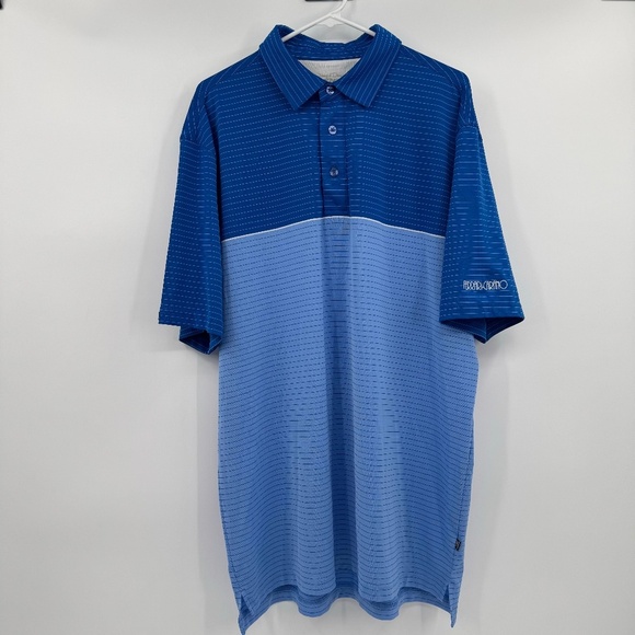 Straight Down Polo Shirt Men XL Blue Golf Performance Stripes Short Sleeves - Picture 2 of 11